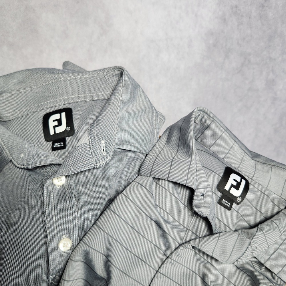 Lot of 2 FootJoy Mens XL Golf Polo Shirts Grey Striped Solid Performance‎